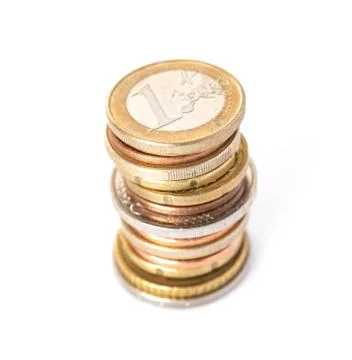 Euro coin stack on a white background Stock Photos