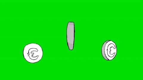 Euro Coins - Animation - Hand-Drawn - Green Screen - Loop Stock Footage