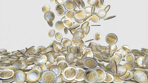 Euro coins falling - 3d render with alpha channel. Stock Footage 167534146