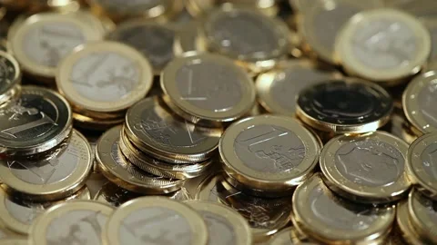 Euro coins falling down Stock Footage 115110455