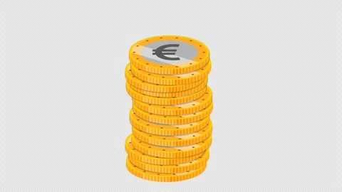Euro coins falling on single stack pile of money alpha channel Stock Footage 307619172