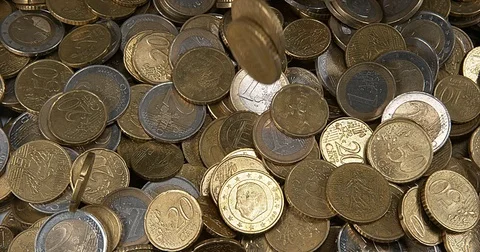 Euro Coins Falling, Slow motion 4K Stock Footage 75968752