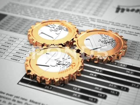 Euro coins as gear on business graph. financial concept. Stock Illustration