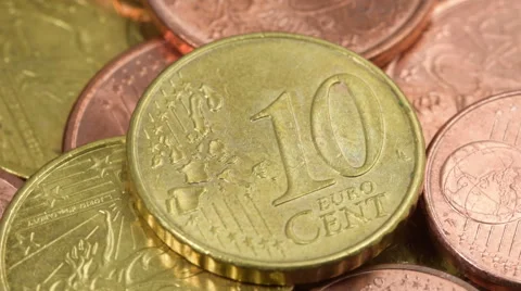 Euro coins macro rotating 스톡 동영상 58203976