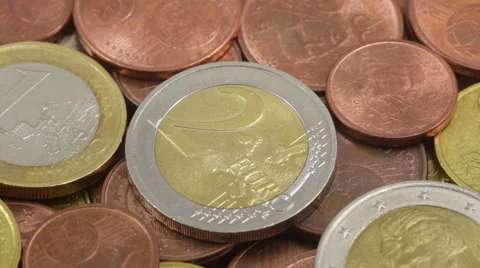 Euro coins macro rotating 스톡 동영상 58515967
