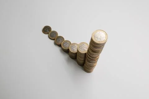 Euro Coins Stack as Exponential Growth of Wealth Stock Photos