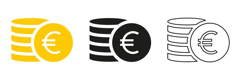 Euro coins stack icon set. Stock Illustration
