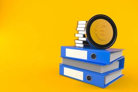 Euro coins on stack of ring binders 스톡 일러스트