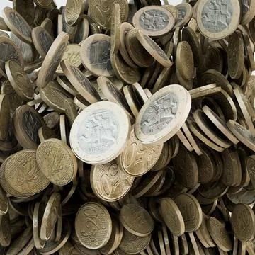 Euro coins under gravity effect falling down Stock Illustration