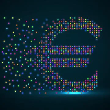 Euro of colorful pixels with an explosion. Vector illustration Stock Illustration
