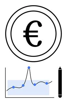 Euro Currency Analysis with Graph and Pen for Financial Insights Stock Illustration