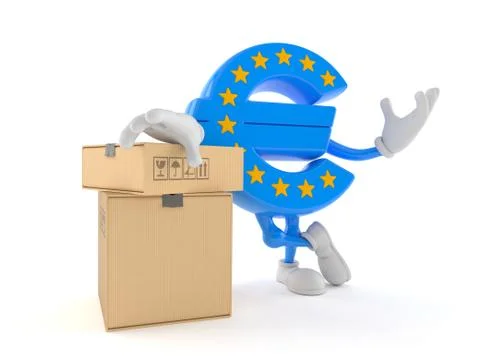 Euro currency character with stack of boxes Stock Illustration