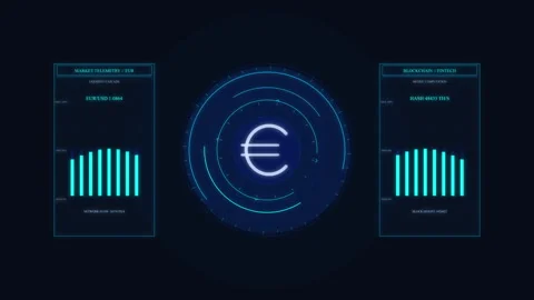 Euro currency digital hud interface with finance graph analysis Stock Footage 348334144