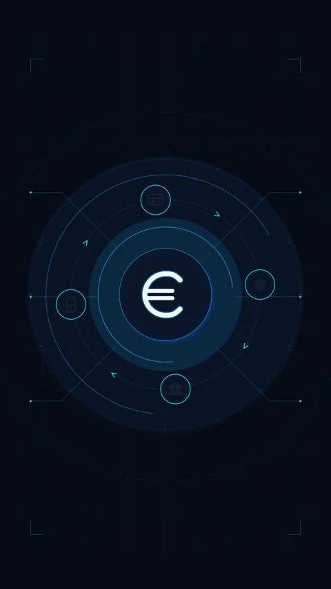 Euro currency digital interface, data analysis, finance technology, money t.. Stock Footage 348334154