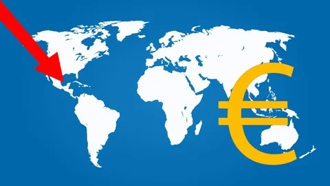 Euro Currency Falling Chart with World Map Stock Footage 102241982