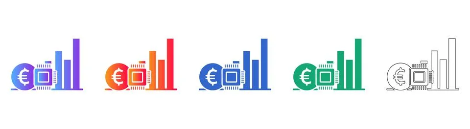 Euro Currency Hardware Processing Icons Stock Illustration