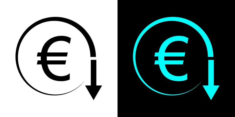 Euro Decrease icon. Decrease Euro symbol. Stock Illustration