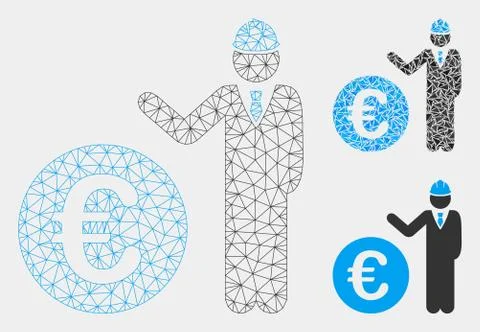 Euro Developer Vector Mesh Carcass Model and Triangle Mosaic Icon Stock Illustration