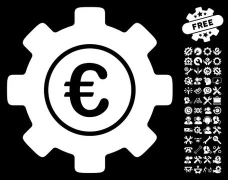 Euro Development Gear Vector Icon with Tools Bonus Stock Illustration