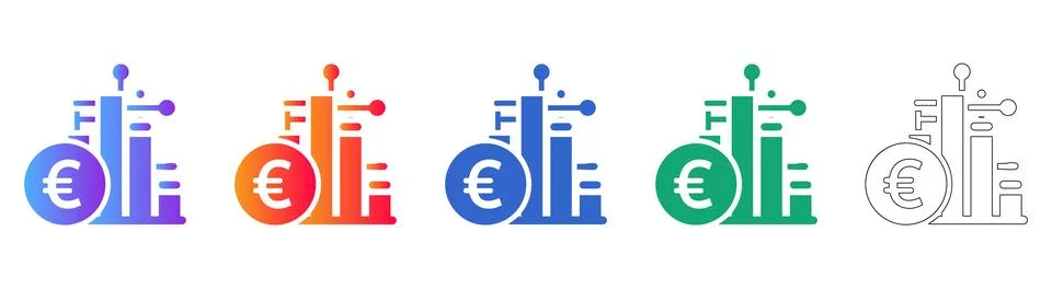 Euro Digital Data Processing and Financial Icons Stock Illustration