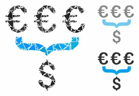 Euro Dollar conversion aggregator Mosaic Icon of Irregular Elements Stockillustratie