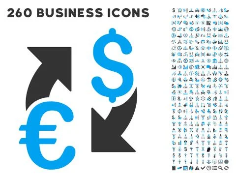 Euro Dollar Exchange Icon with Flat Vector Set Stock Illustration