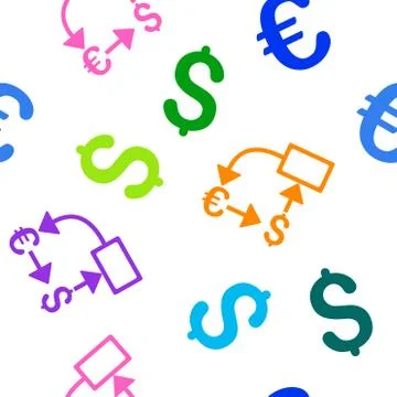 Euro Dollar Flow Chart Flat Vector Seamless Pattern Stock Illustration