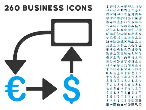 Euro Dollar Flow Chart Icon with Flat Vector Set Stock Illustration