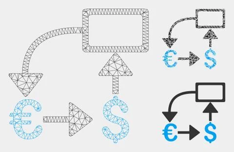 Euro Dollar Flow Chart Vector Mesh Carcass Model and Triangle Mosaic Icon Stock Illustration