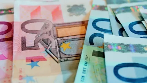 Euro Dollar Notes on white background Stock Footage 72231956