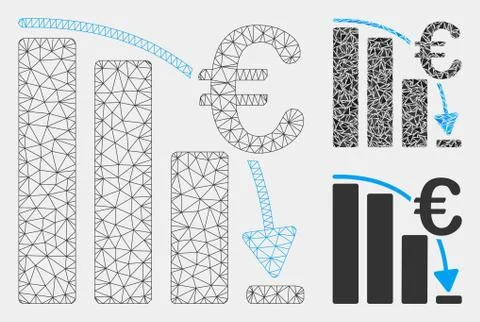 Euro Epic Fail Crisis Vector Mesh 2D Model and Triangle Mosaic Icon Illustrazione stock