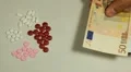 Euro EUR, Counting Drugs and Money, Health Care, Colorful Pills HD Footage