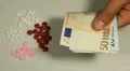Euro EUR, Counting Drugs and Money, Health Care, Colorful Pills HD Footage