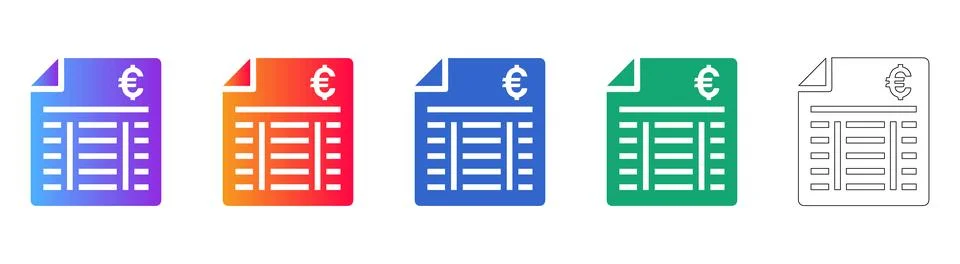 Euro Financial Statement Document Icon Set 库存插图