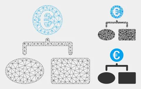 Euro Flow Chart Vector Mesh Network Model and Triangle Mosaic Icon Illustrazione stock