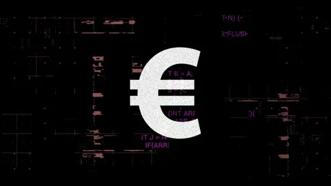 Euro glitch VHS cryptocurrency mining data stream digital grid background Stock Footage 102040457