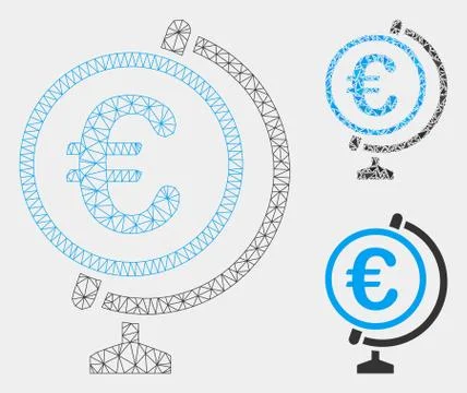 Euro Globe Vector Mesh Network Model and Triangle Mosaic Icon Stock Illustration