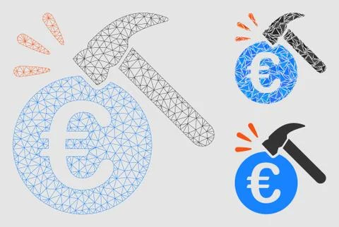 Euro Hammer Strike Vector Mesh Network Model and Triangle Mosaic Icon Stock Illustration