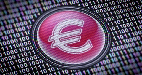 Euro icon. Binary code ( array of bits ) in the screen. Looping footage Stock Footage 111146964