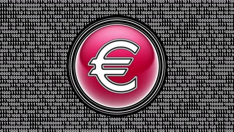 Euro icon. Binary code ( array of bits ) in the screen. Looping footage. 動画素材 123792313