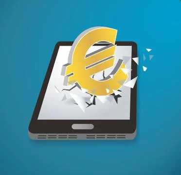 Euro icon Breaking through screen smartphone vector Stock Illustration