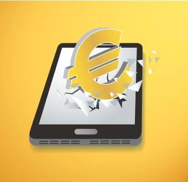 Euro icon Breaking through screen smartphone vector Stock Illustration