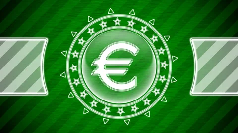 Euro icon in circle shape and green striped background. Illustration. Stock Footage 130482315