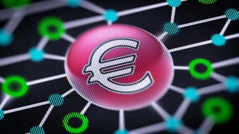 Euro icon. Circuit board in the screen. Looping footage with codec Prores 4444. Stock Footage 109063655