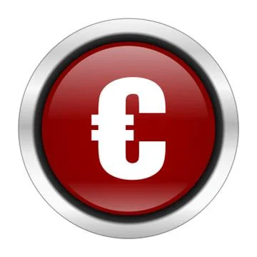 Euro icon, red round button isolated on white background, web design illustra Stock Illustration