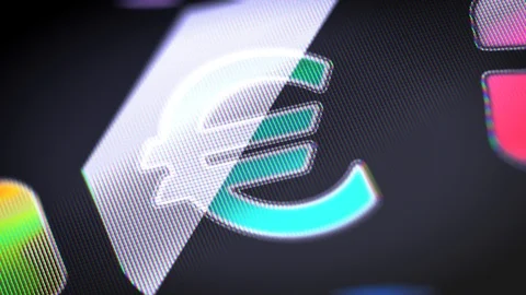 The euro icon on the Screen. 4K Resolution. Encoder Prores 4444. Looping. Stock Footage 86132256