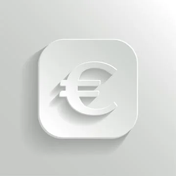 Euro Icon on White Button. Vector Money Symbol. Stock Illustration