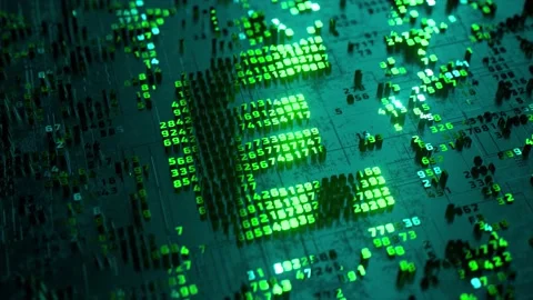 Euro logo in the form of a microcircuit. Payment systems. Electronic Stock Footage 186958604