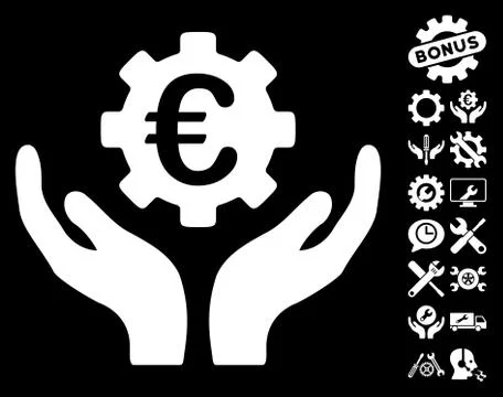 Euro Maintenance Hands Vector Icon with Tools Bonus Stock Illustration