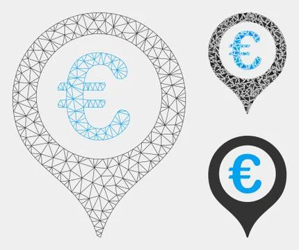 Euro Map Marker Vector Mesh 2D Model and Triangle Mosaic Icon 库存插图